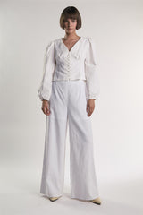 Long Sleeve Button Front V-Neck Blouse