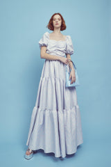 Zara Ruched Bodice Maxi Dress -Powder-Blue Daisies