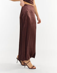 Brown Velvet Mid-Rise Maxi Skirt