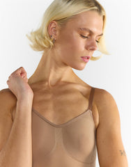 V-Neck Backless Shapewear Bodysuit - Beige