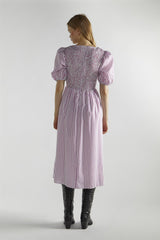 White-Purple-Stripe Tie-Front Midi-Dresses