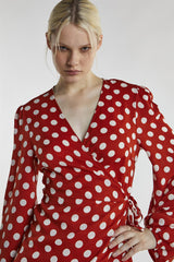 Rust White Polka Wrap Mini-Dress