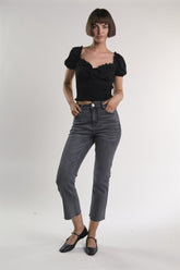 Black Puff-Sleeve-Babydoll Crop-Top