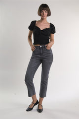 Black Puff-Sleeve-Babydoll Crop-Top