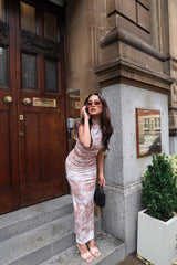 Sepia Tie Dye Bodycon Midi-Skirt