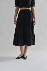 Black Tiered Midi-Skirts