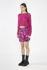 Pink Multi-Blurred Wave Wrap Mini-Skirt