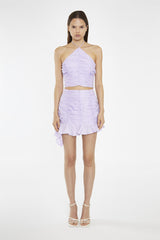 Light-Violet Ruched Halterneck Crop-Top