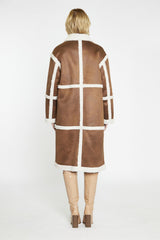 Tan-Cream Shearling Midi-Coat