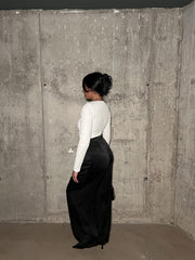 Black-Sateen High-Waisted Wide-Leg-Trousers