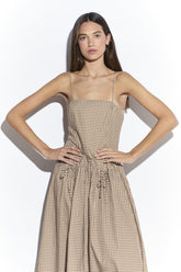 Taupe Gingham Dropped Waist Cami Midi Dress