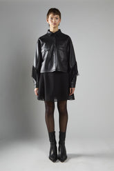 Black Pu Asymmetric Fringe Button-front Jacket