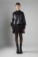 Black Pu Asymmetric Fringe Button-front Jacket