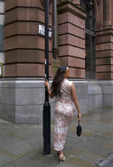 Sepia Tie Dye Sleeveless Bodycon Midi-Dress
