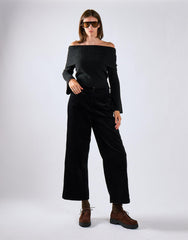 Black Corduroy Wide Leg Trousers
