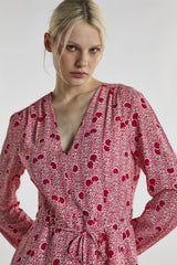 Cherry-Print V-Neck-Skater Mini-Dress