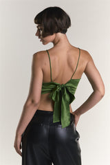 Dark Green Satin Back Tie Crop Top