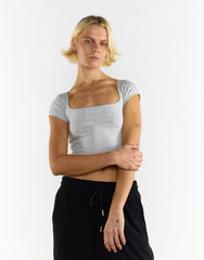 Square Neck Cropped Top - Grey Marl