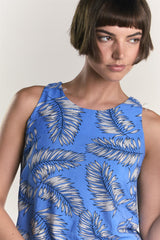 LADIES TOP-BLUE LEAF PRINT-2Xtra Small