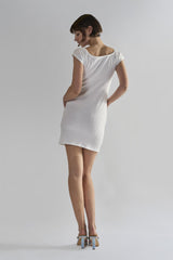 White-Textured Shirred Mini-Dress