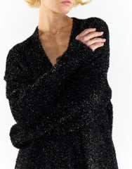 Black-Tinsel Oversized Long Sleeve Cardigan
