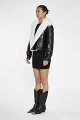 Black-White Faux-Fur PU Jacket