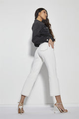 White High-Waisted Ankle Length-Jeans