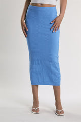 Azure-Blue Textured-Knit Midi-Skirt