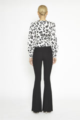 Black-Rib High-Waisted Flared-Trousers