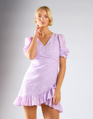 Broderie Wrap Mini Dress - Lilac