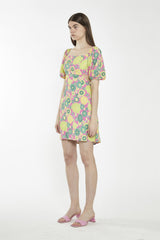 Shift Square Neck Short Dress - Pink Multi 60S Flower