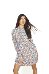 Multi Geo Swirl High Neck Oversized Mini Dress