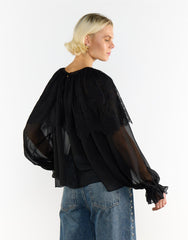 Lace Details Cape Blouse - Black