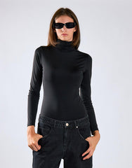 Black High-Neck Long Sleeves Bodysuit