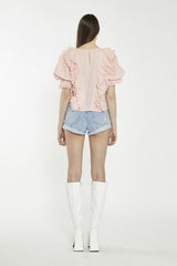 Salmon-Pink Ruffle-Layered Top