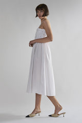 White Ruffled Midi-Dresses