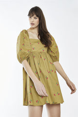 Oliver-Cherry Print Square-Neck Mini-Dress