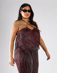 Glamorous Curve Metallic Red Strap Neck Jumpsuit