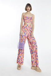 Multi Orange Floral High-Waist Loose-Trousers