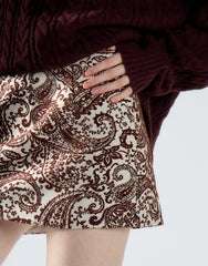 White Brown Paisley Retro A-Line Mini Skirt