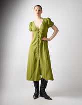 Button Front Midi Dress - Green Olive