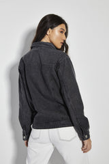 Washed Black Denim button Front Jacket