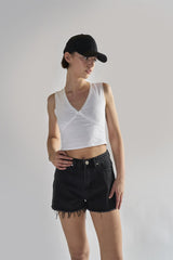 Black Frayed Hems Denim Shorts