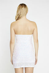 Iridescent-Mini-Sequin Bandeau Mini-Dress