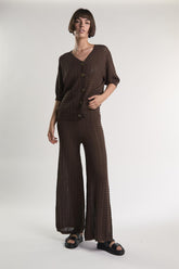 Brown Flared Knit Trousers