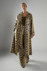 Beige-Snakeskin Double-Breasted Trench-Coat