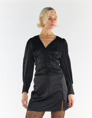 Black Sateen Long Sleeve Blouse