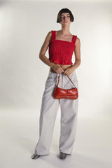 Glamorous Red Cropped Smocked Top