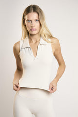 Signature Off-White Collared-Sleeveless Crop-Top