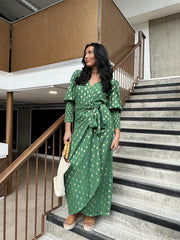 Forest Green Gold Spot Long-Dress